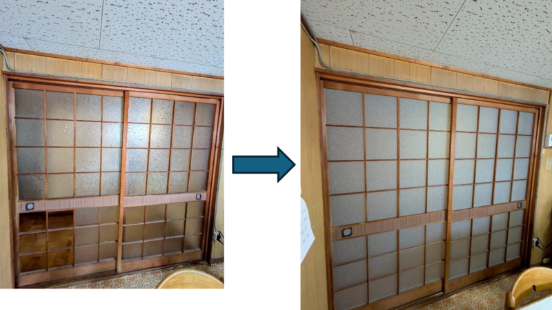 危険なガラス引き戸を樹脂に加工